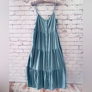 Pink Rose Button Front Tiered Maxi Dress - Size Small Summer Beach Casual Church